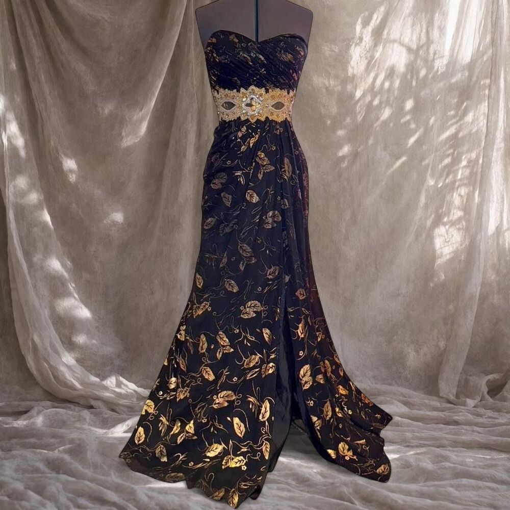 Unbranded Women's Black and Gold Dress